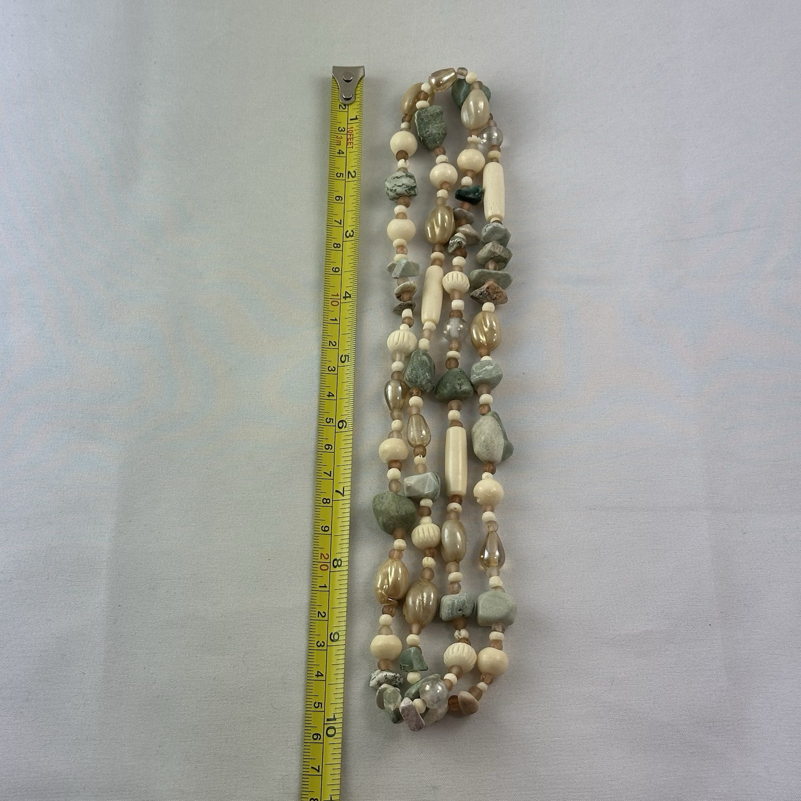 Vintage 40″ Long Stone Bone Beaded Necklace