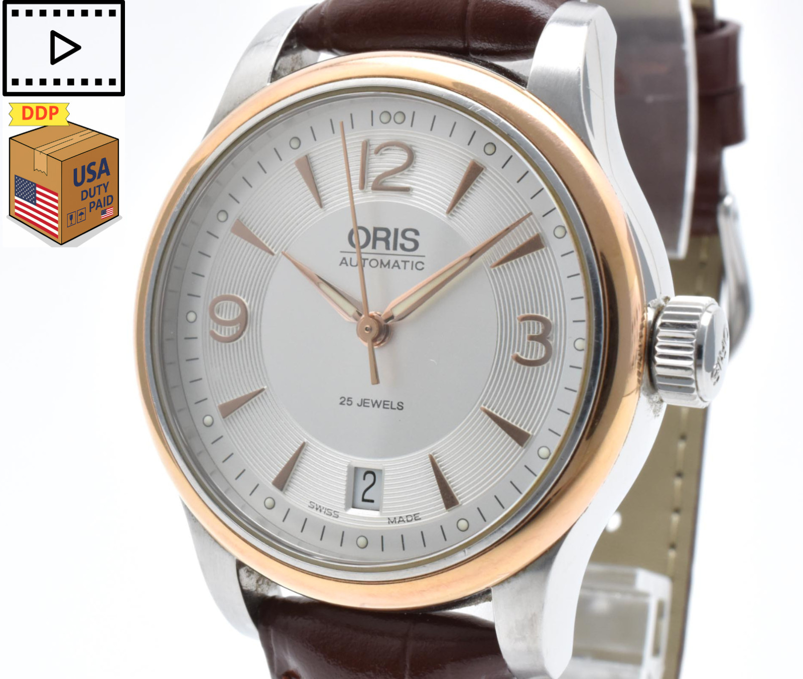 [NEAR MINT] ORIS Classic 7578 Gold Silver Date 36mm Men’s Automatic Watch JAPAN