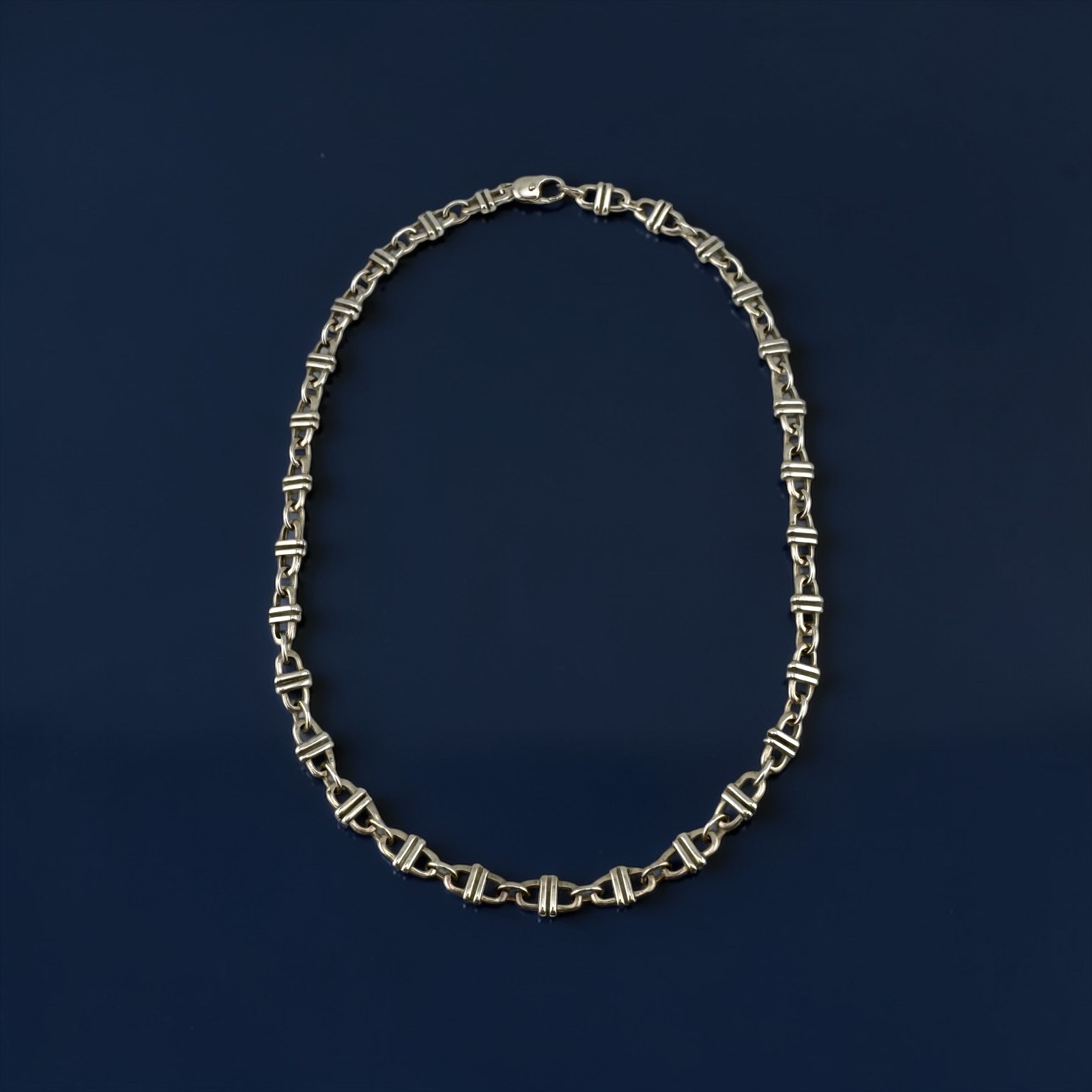 Vintage 925 Sterling Silver Bar Link Chain Necklace 17.75” 40g