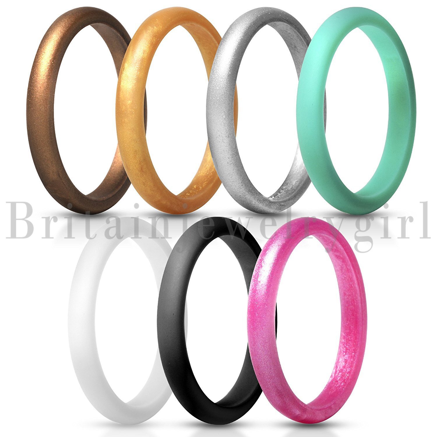 7pcs Women Silicone Wedding Ring Rubber Band Set Thin Stackable Size 4-10
