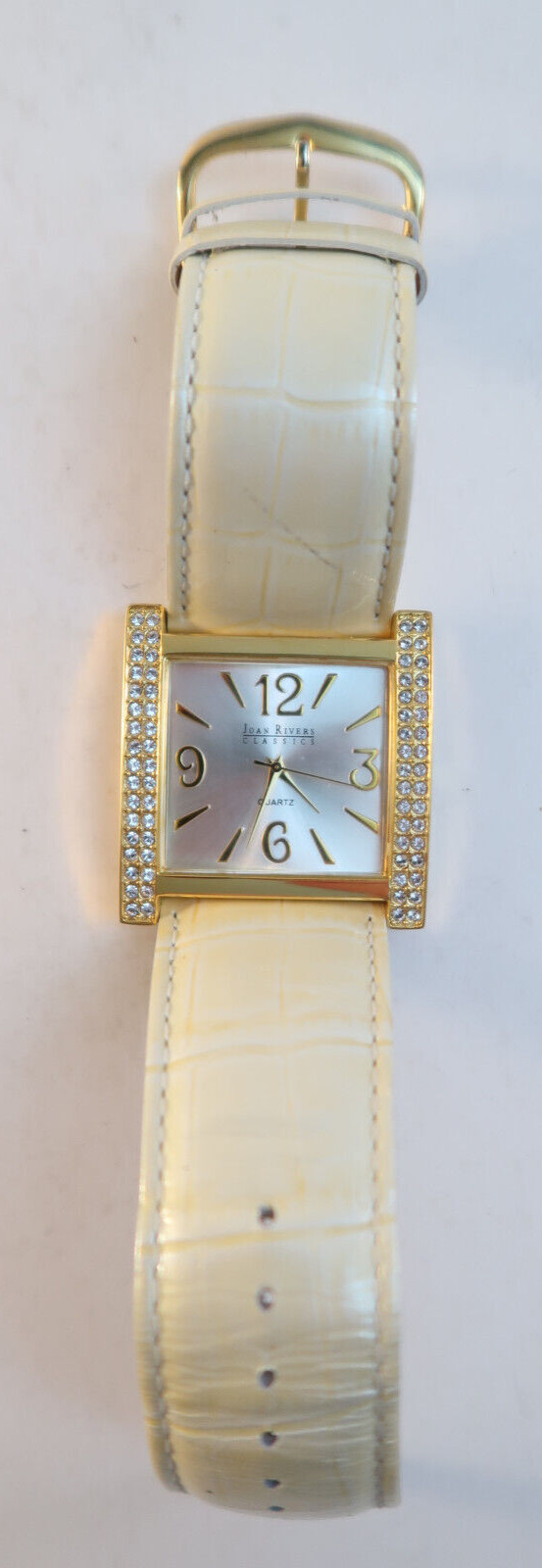 Joan Rivers Classics Women’s Watch V377 Rhinestone Quartz White Band Gold Tones