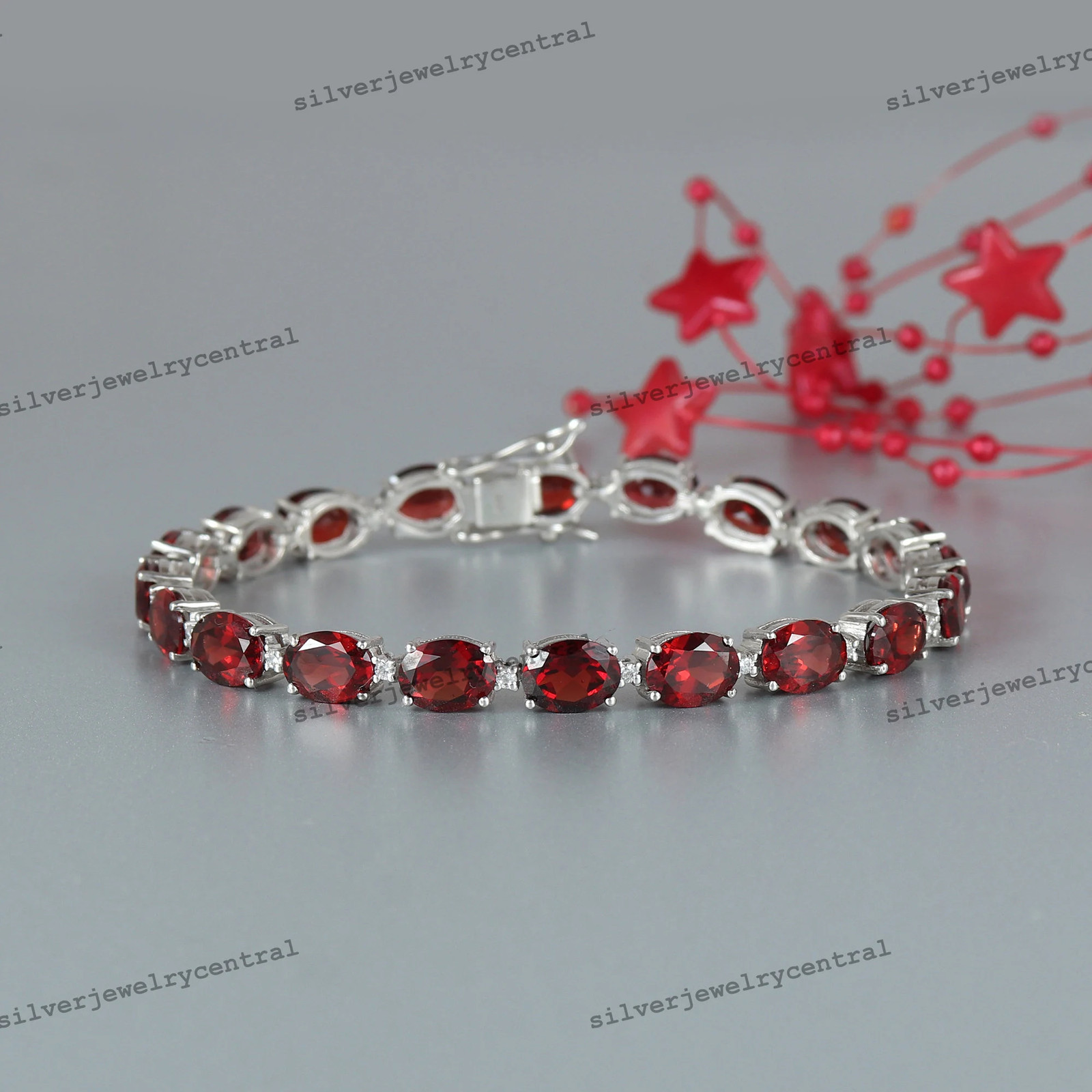 Natural Garnet Tennis Bracelet: Oval 925 Sterling Silver January Birthstone