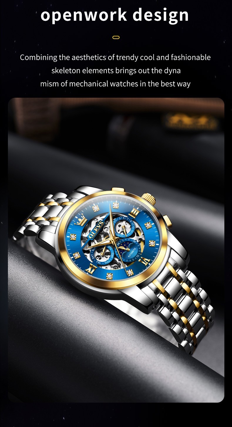 OLEVS 6721 Hollow Multifunction Dial Fashion Men Automatic Mechanical Wristwatch