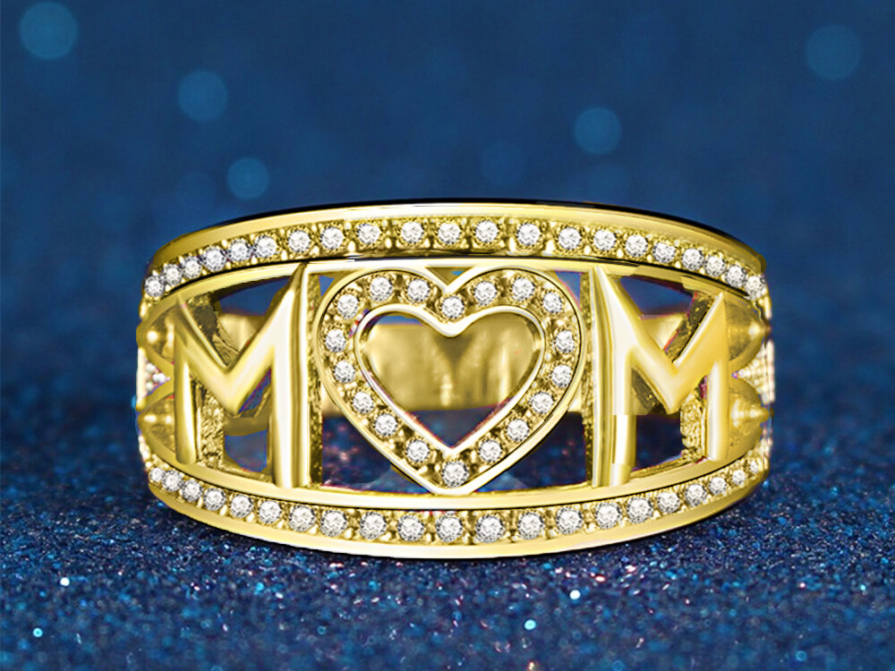 Sterling Silver Mom Heart Ring Mothers Gift Cz Heart Ring – 3 colors