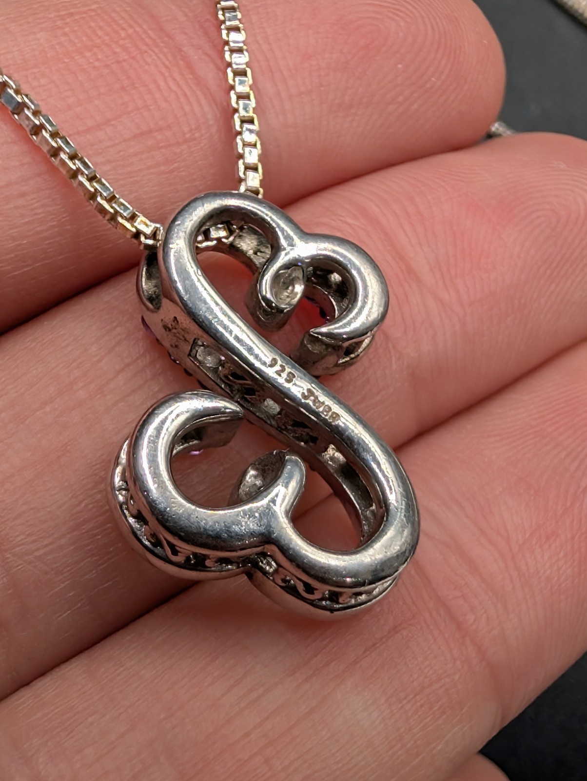 Sterling 925 JWBR Jane Seymour Open Hearts Amethyst Pendant 18″ Chain Necklace