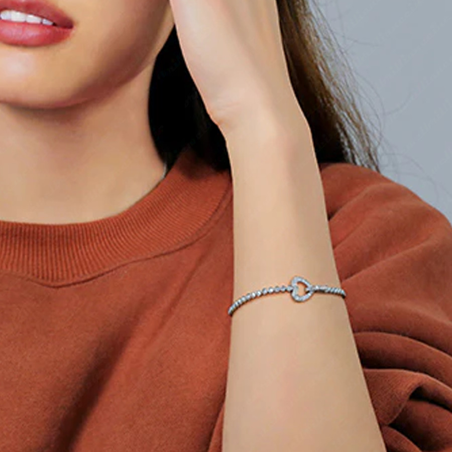 9.35Ctw Round Moissanite Bezel Heart Shape Tennis Bracelet 14K White Gold Plated