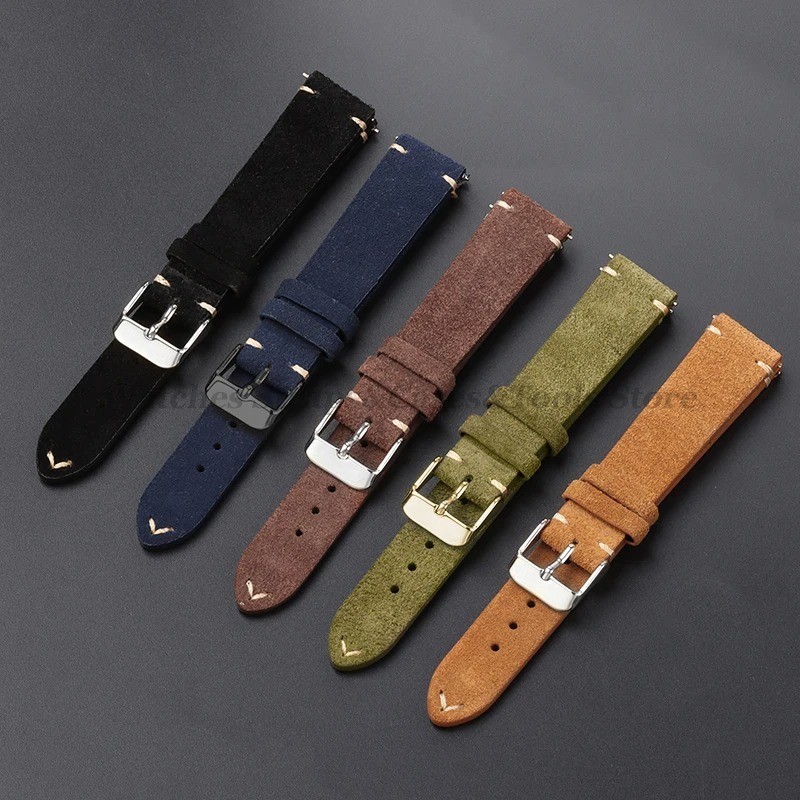 18 19 20 21 22 MM Soft Suede Leather Vintage Strap Watch Band Quick Release