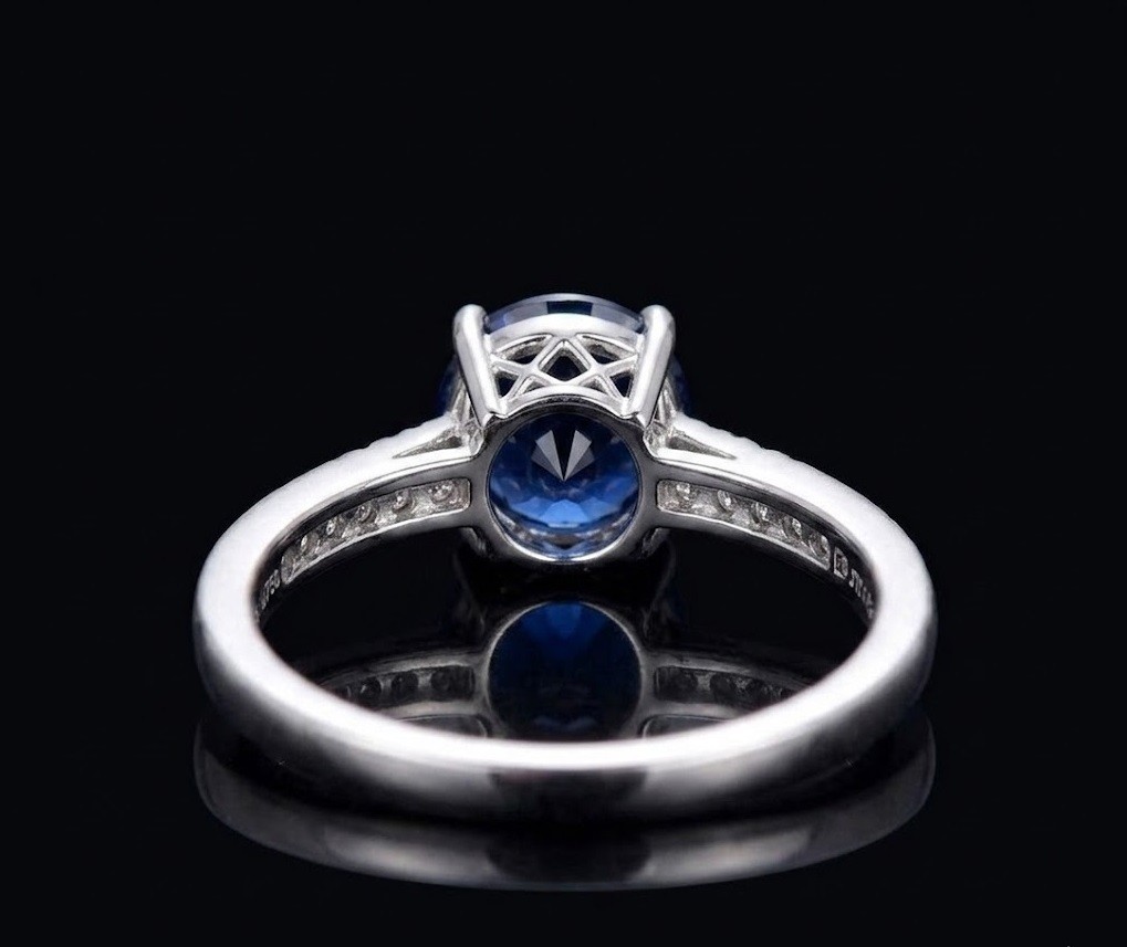 925 Sterling Silver Royal Blue Sapphire Engagement Ring, Round Cut Solitaire Ban