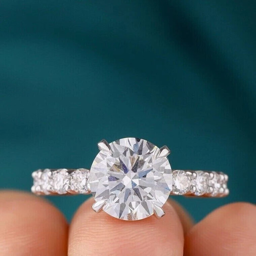 8MM Round Cut VVS1 Moissanite Wedding Anniversary Ring 14k White Gold Plated