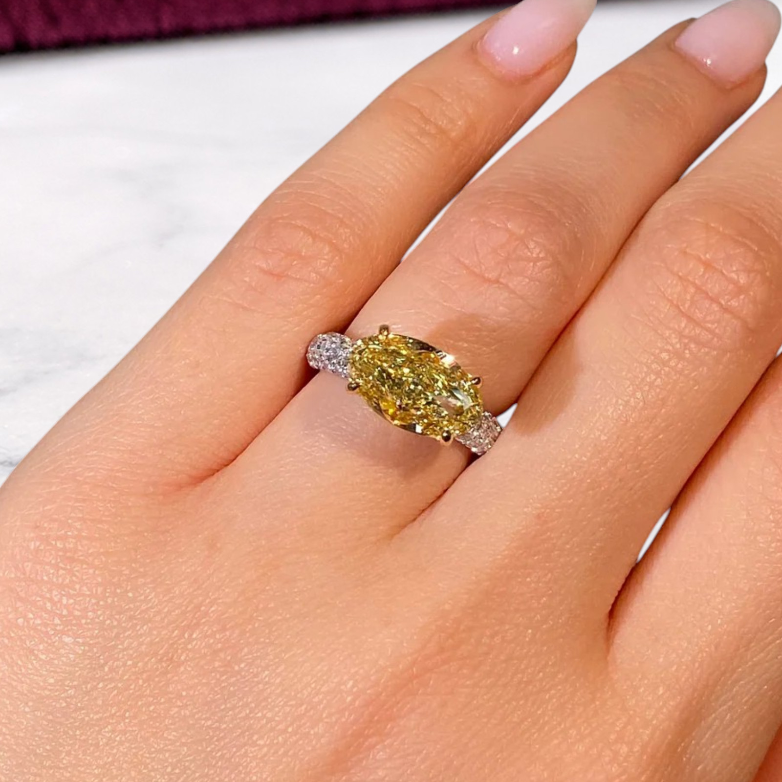 14K Multi Gold Diamond Ring Fancy Vivid Yellow IGI Lab Created 5.40 CT Oval Cut