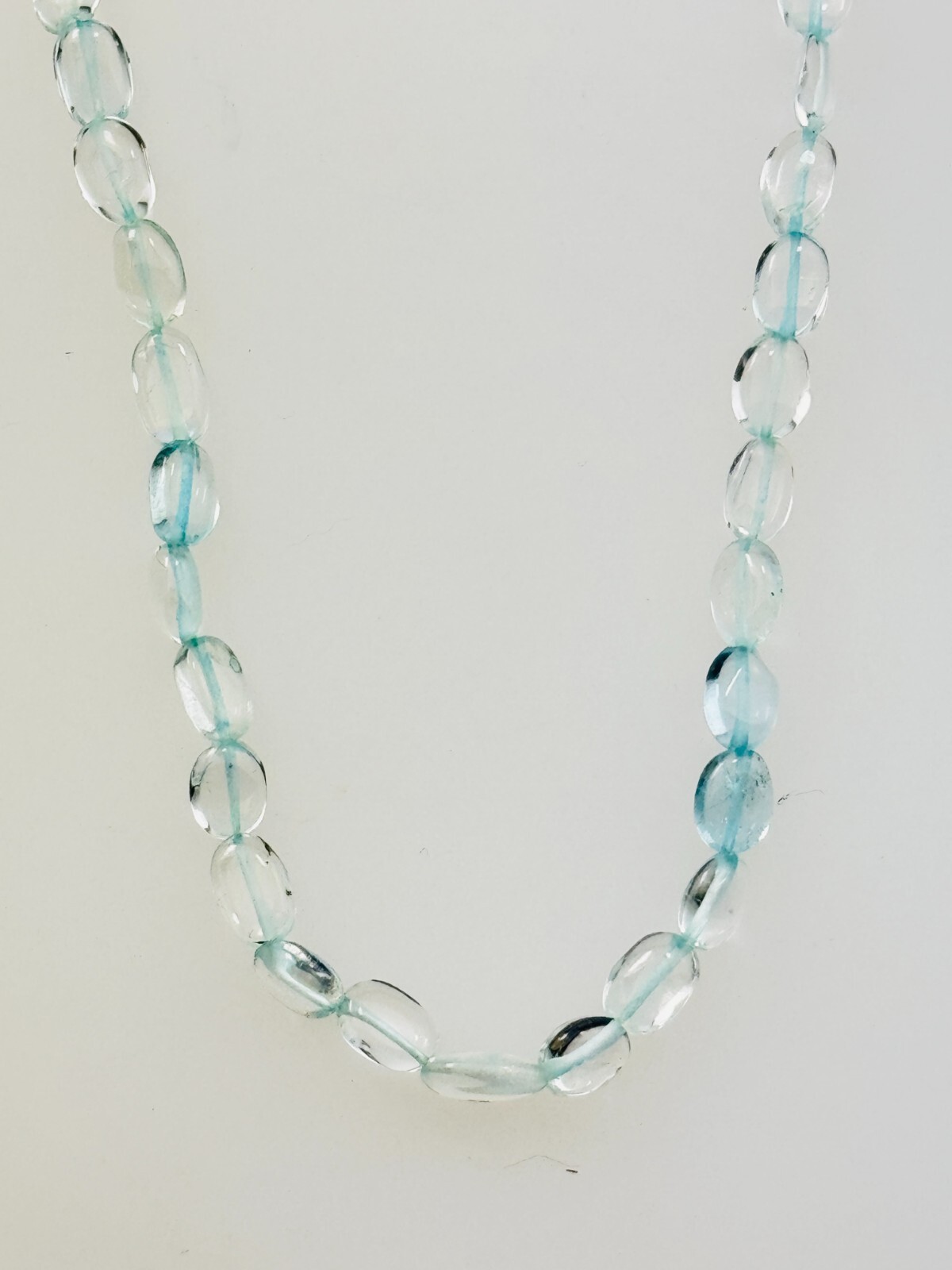 Vintage Handcrafted OOAK Light Blue Fluorite Necklace 19″ 7x12mm Oval Bead