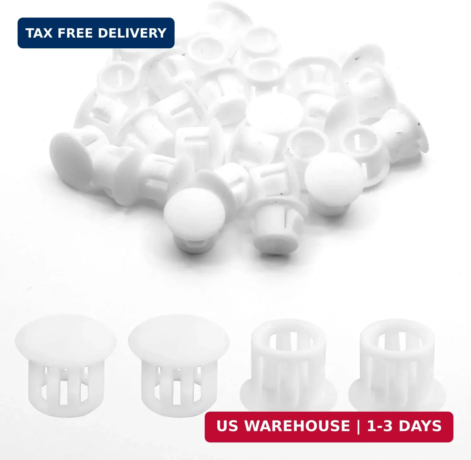 Plastic Hole Plugs, 10mm (3/8″), White, 30PCS | Flush Type, Snap in Locking, Fur