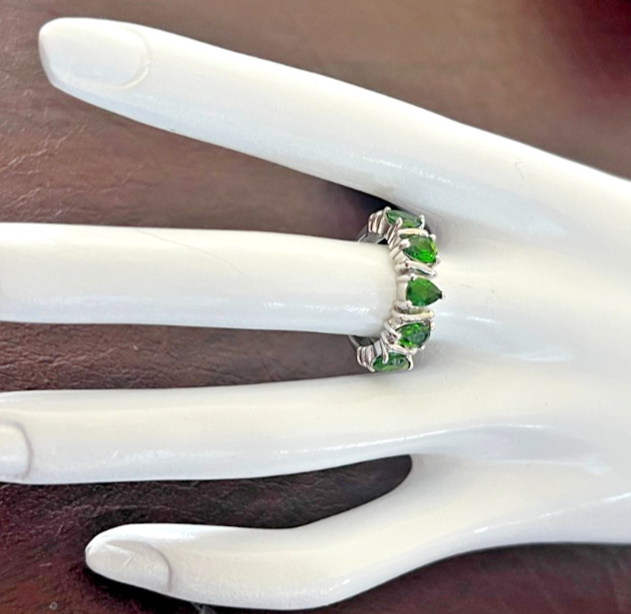 Diopside 5-stone 22.4 cart sterling silver 925 stackable band ring size 6