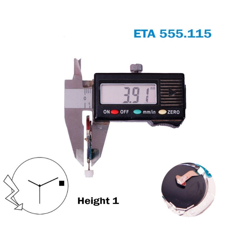 ETA 555.115 SWISS Made Movement-5 Jewels- H:3.91mm-3Hands-White Date Disk at 3.