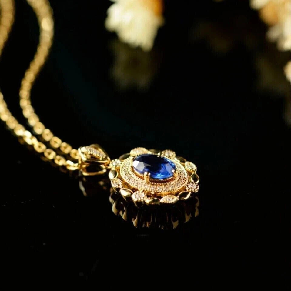 2.33 Ct Oval Cut Blue sapphire Pendant Wedding Pendant 14k Solid Yellow Gold
