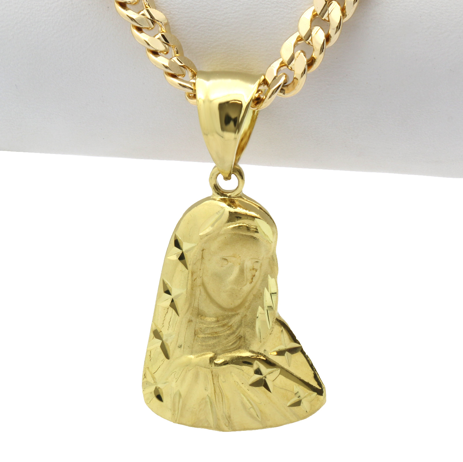Mens 18k Gold Plated Virgin Mary /Star Pendant 5mm 24″ Cuban Necklace Chain