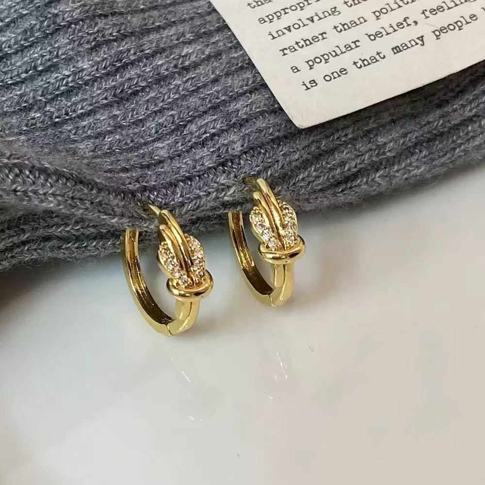 18K Gold Plated CZ Knot Hoop Earrings Small Huggie Earrings Gift for women 060