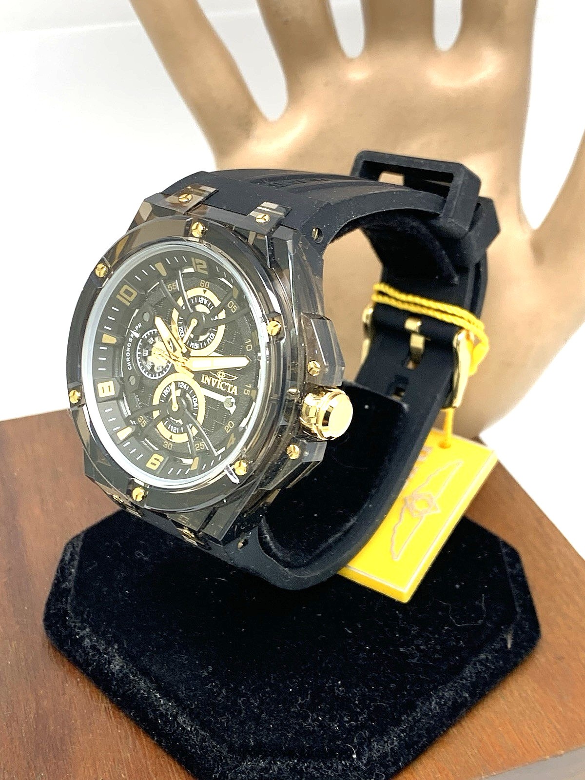Invicta Men’s Watch 48807 Racing Saphirex Quartz Gold Black Rubber Strap 46mm