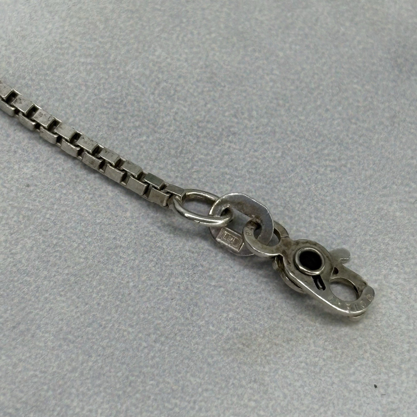Ciani Sterling Silver 2mm Box Link Chain Bracelet Italy Scissor Clasp 6.75”