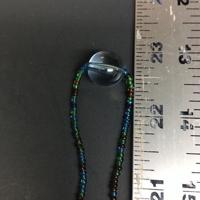Long Seed Bead Necklace Blue Brown Green Clear Transluscent Retro Boho