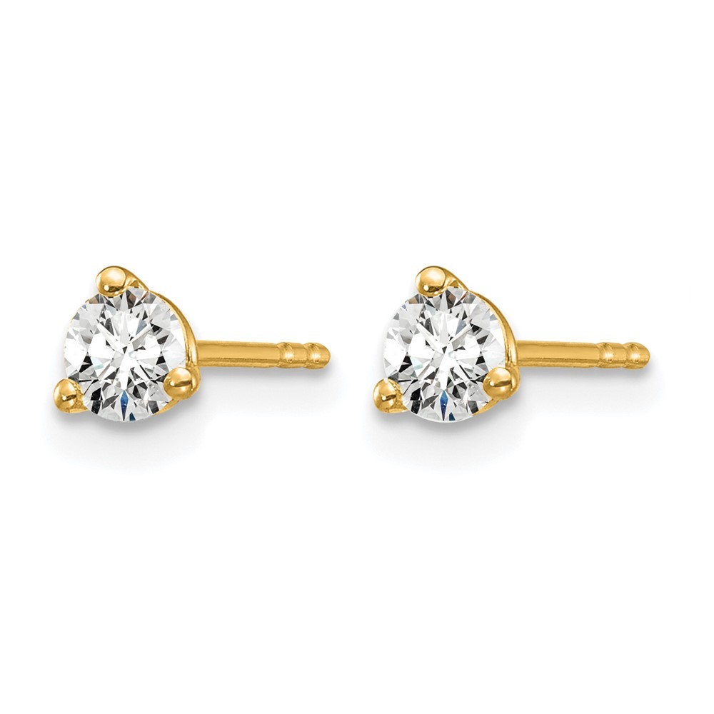 14k Yellow Gold 1/3Ct Round Lab Grown Diamond VS/SI+G+ Three Prong Stud Earrings
