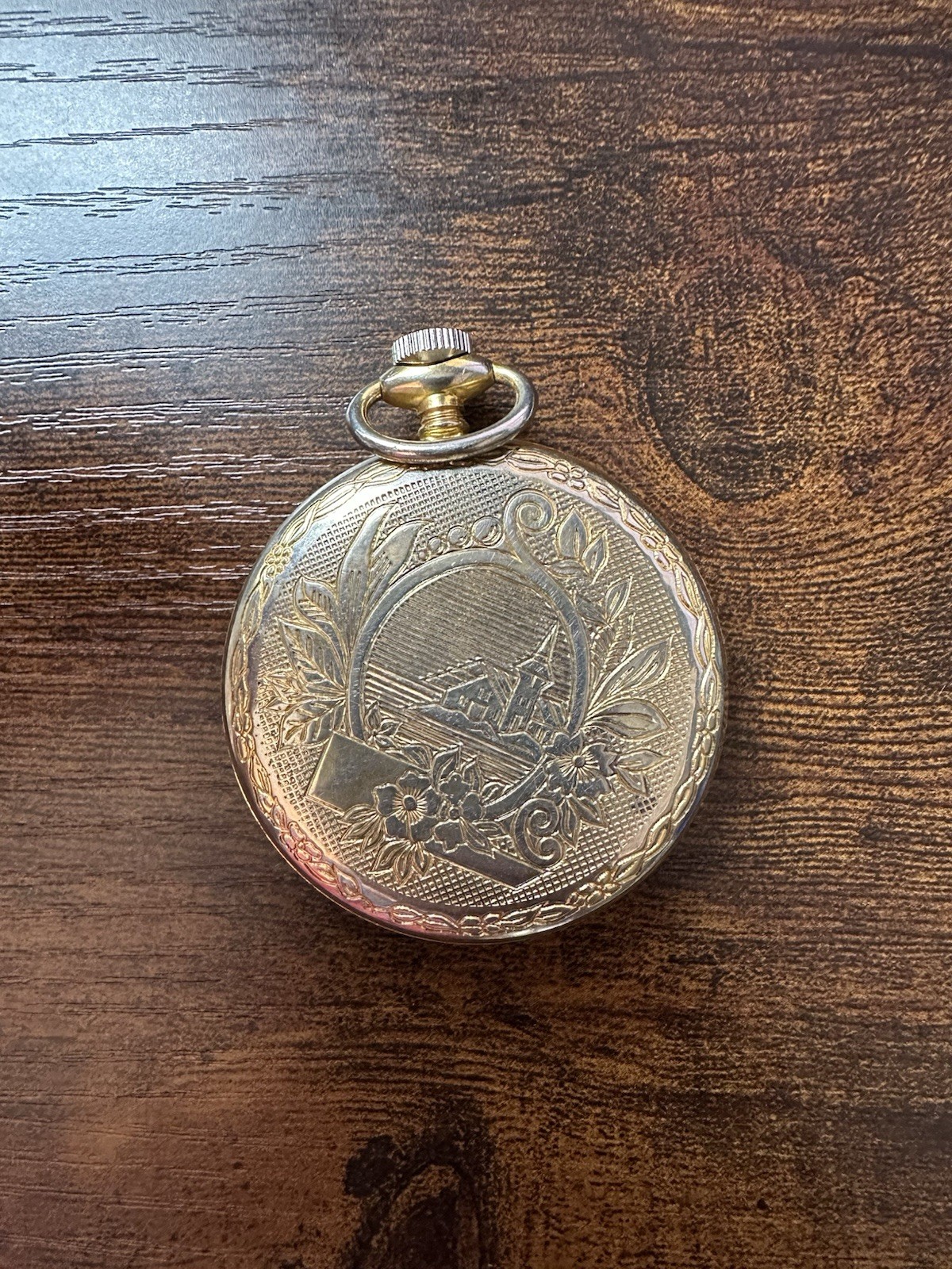 Majestime Open Face Pocket Watch Yellow Gold Plated White Roman Dial Manual.