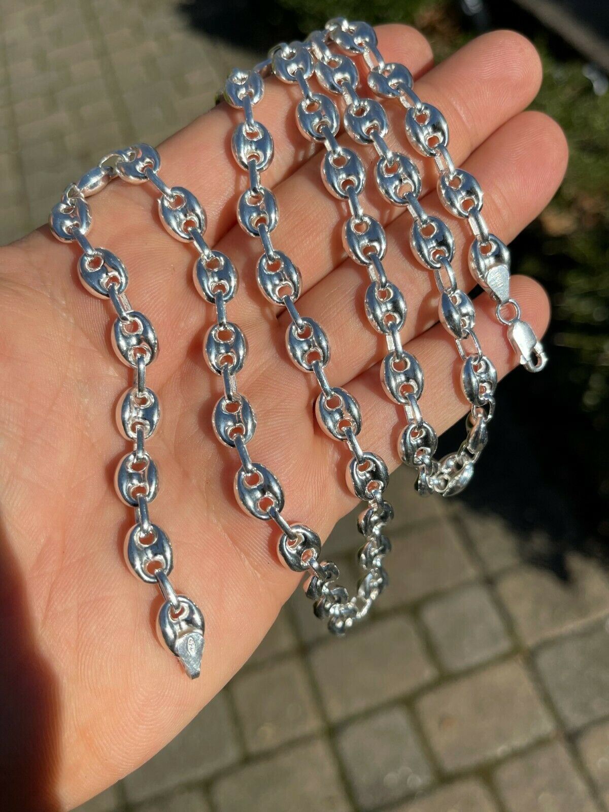 Real 925 Sterling Silver 8mm Puffed Mariner Link Chain Necklace Bracelet 7″-30″