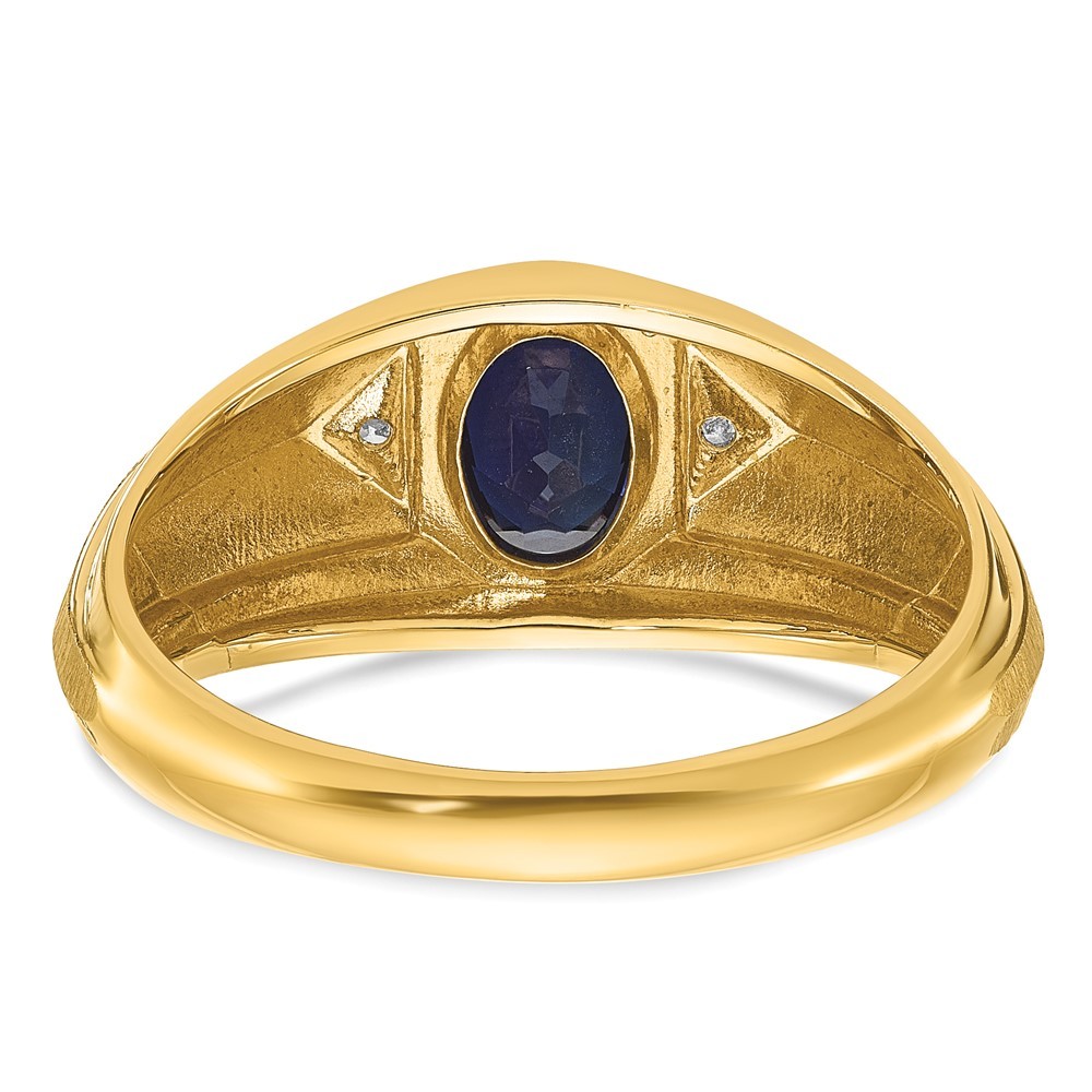 14k Yellow Gold Lab Created Sapphire and Diamond Satin Men’s Ring Size 10