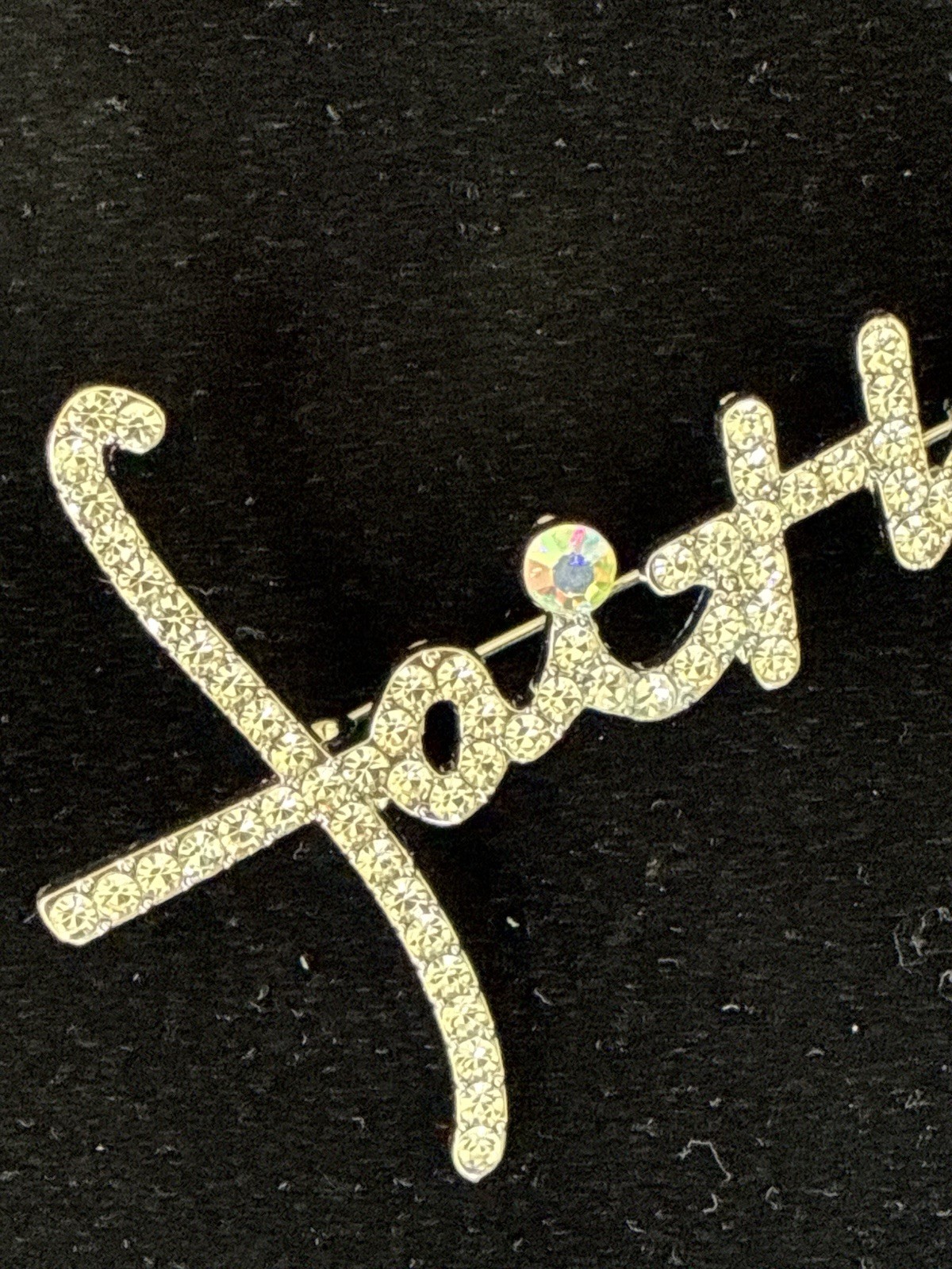 Faith Cross Brooch Pin Gold Tone Metal Clear Rhinestone Crystal Religious