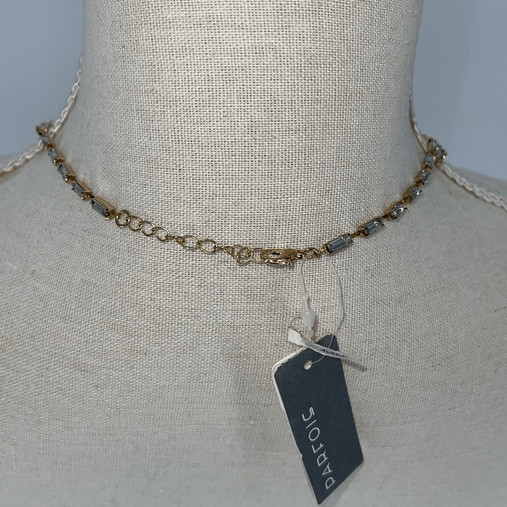 Parfois Womens Crystal Goldtone Multilayered Necklace Gold White NWT