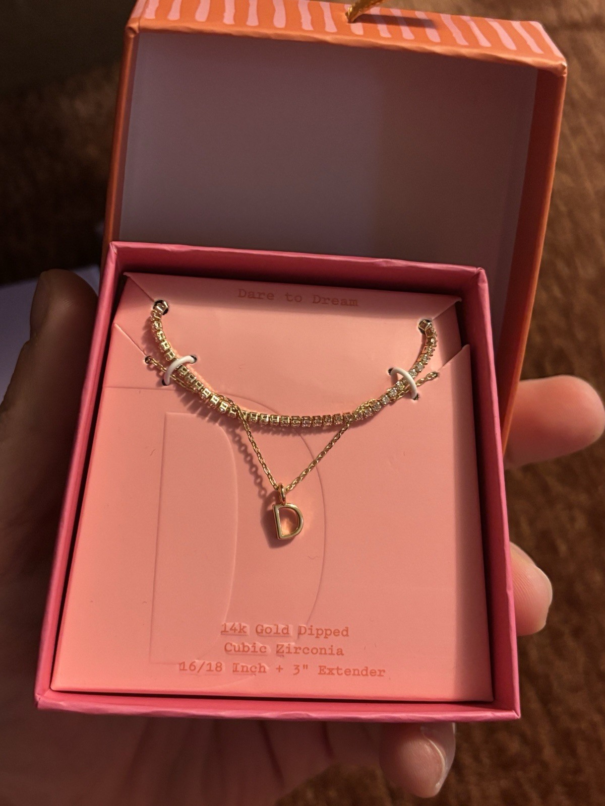 14k Gold Dipped Cubic Zirconia Charm Bracelet Letter D 16/18in + 3in Extender