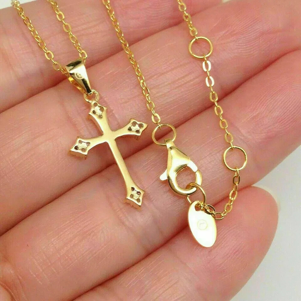 0.55 Ct Round Cut Diamond Cross Pendant Necklace 14k Yellow Gold Finish