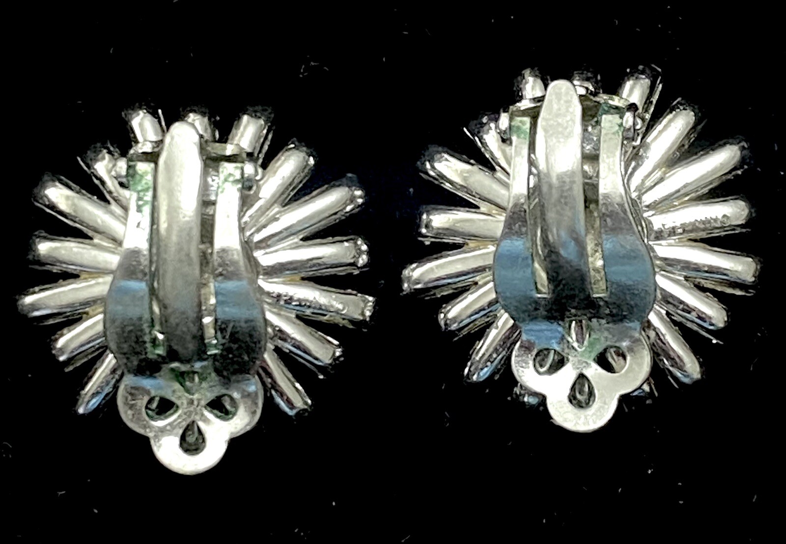 VTG PENNINO SIGNED Crystal RHINESTONE Rhodium Plate Clip On EARRINGS