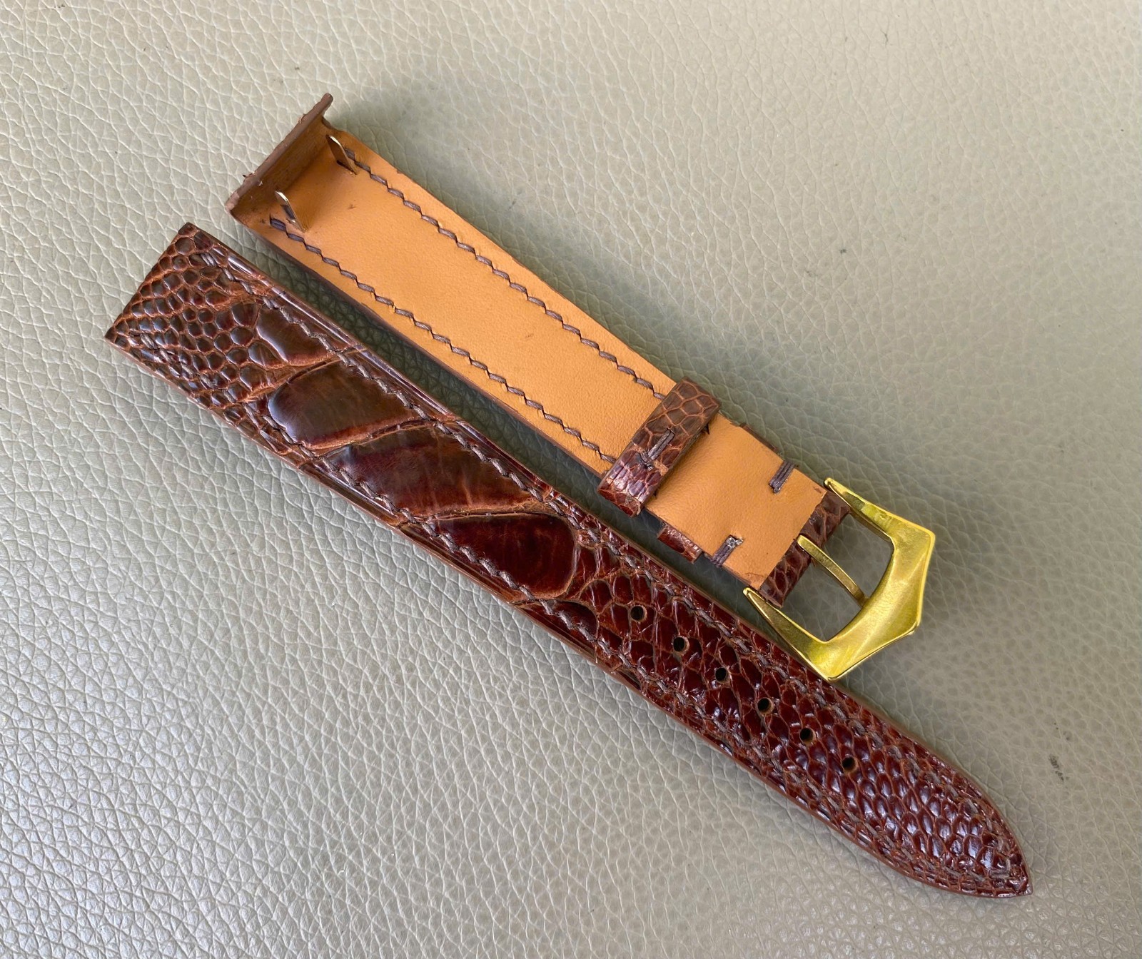Custom Open Ended Brown Genuine Ostrich Leather Watch Strap size 14 15 16 17..26