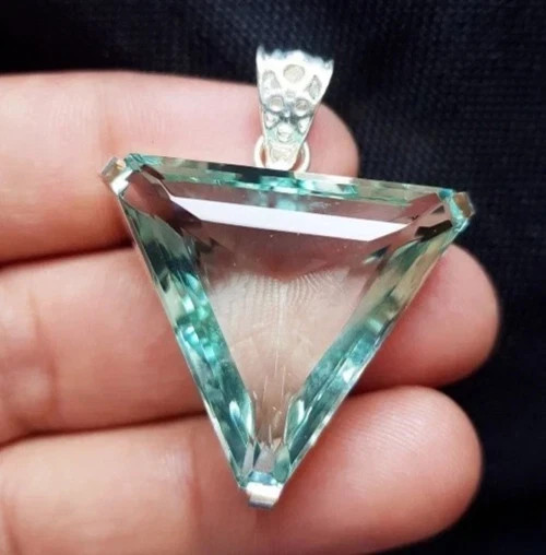 51.22 Ct+ Trillion Aquamarine Natural Topaz 925 Solid Silver Pendant Gemstone A+