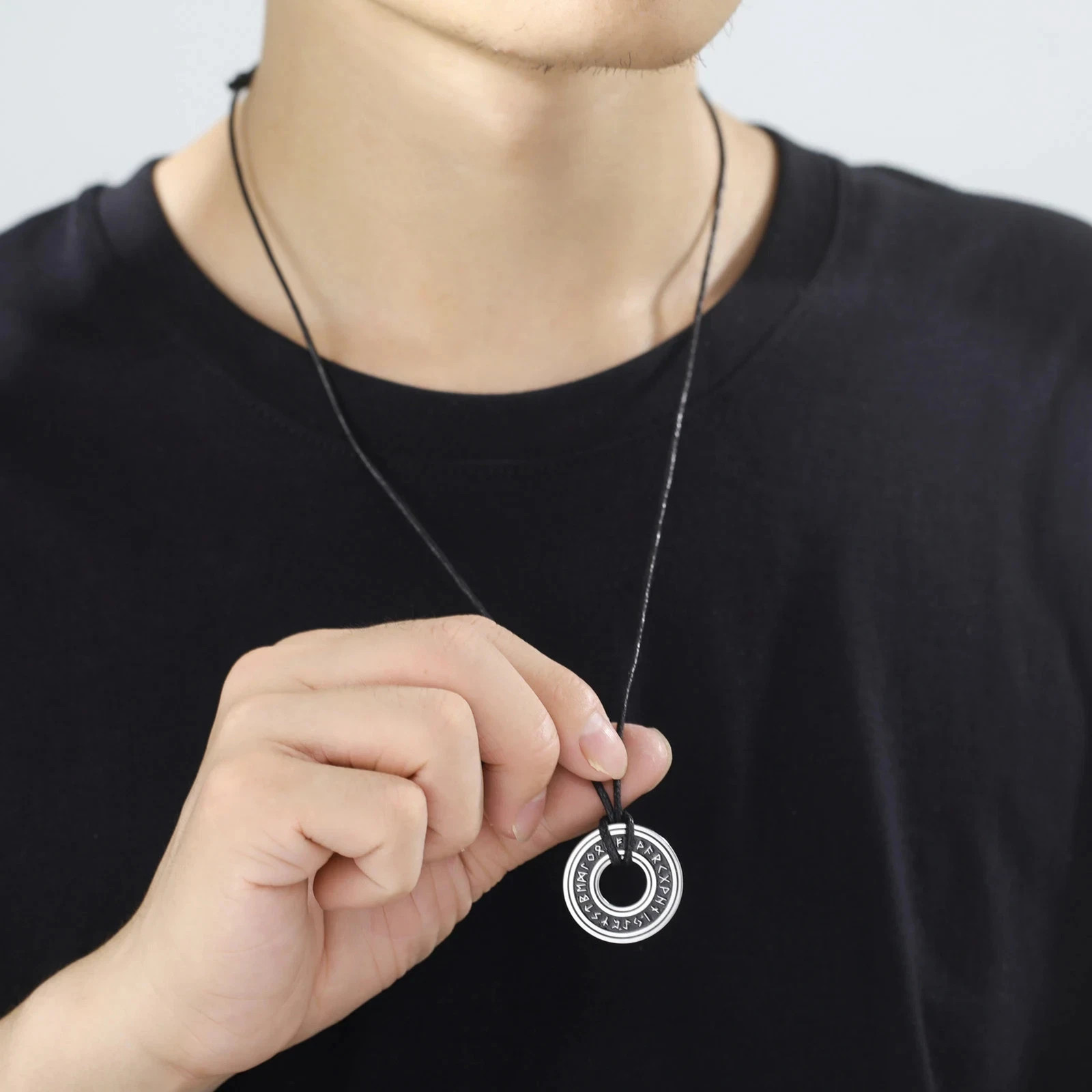 Viking Vintage Nordic Rune Necklaces for Men Stainless Steel Norse Runes Pendent