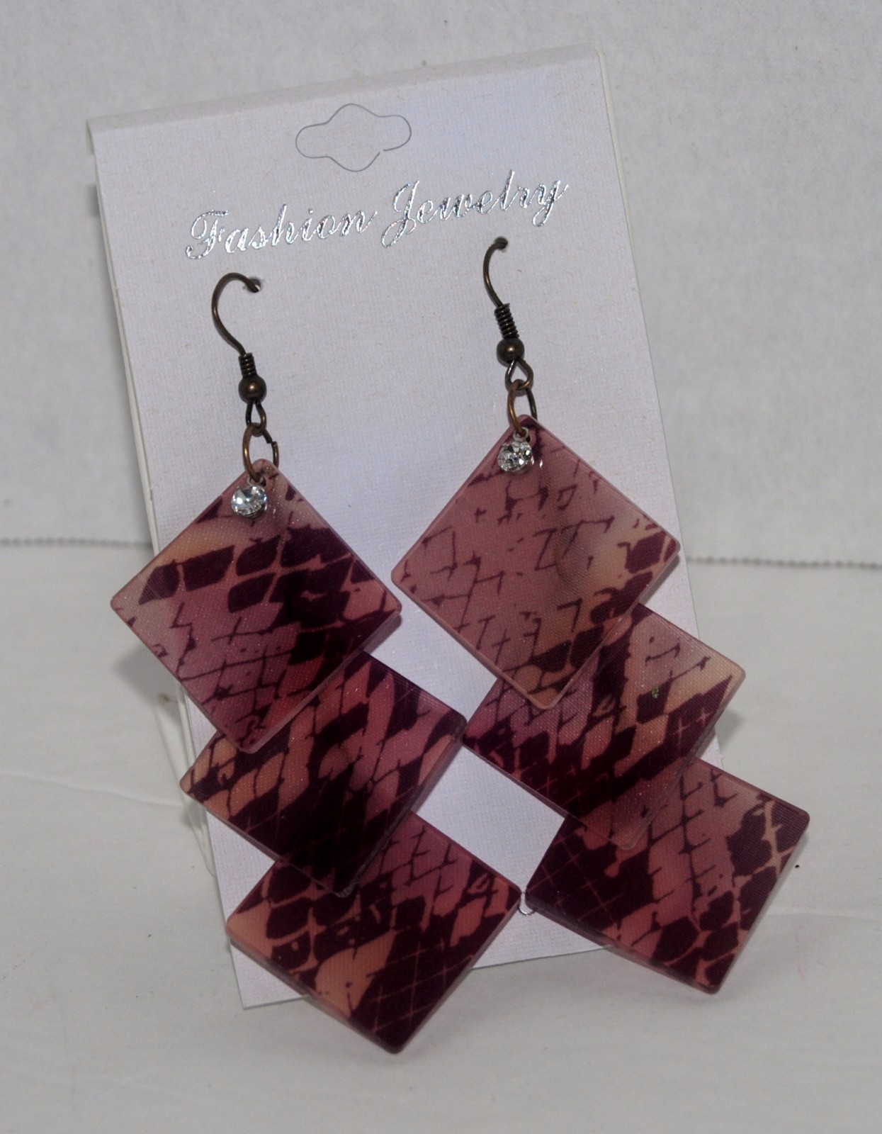 FASHION JEWELRY BROWN ROSE GOLD DIAMOND SHAPE FASHION EARRINGS