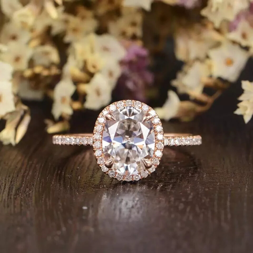 3Ct Lab Created Halo Diamond Engagement Wedding Ring 14K Rose Gold Finish