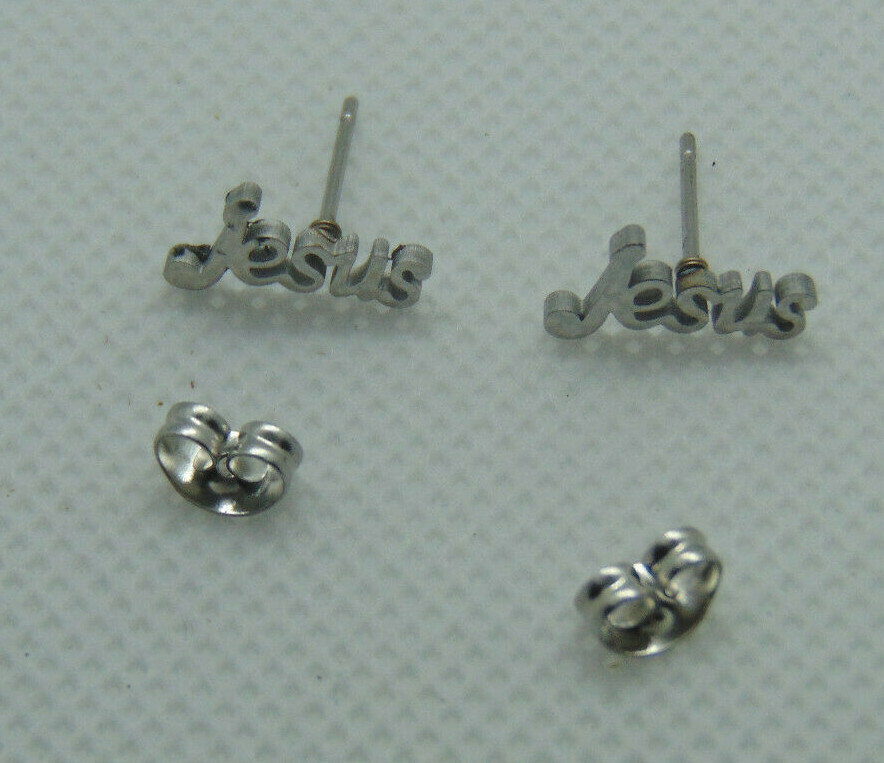 JESUS Stud Earrings, Stainless Steel – Silver Color, Christian Fashion Jewelry