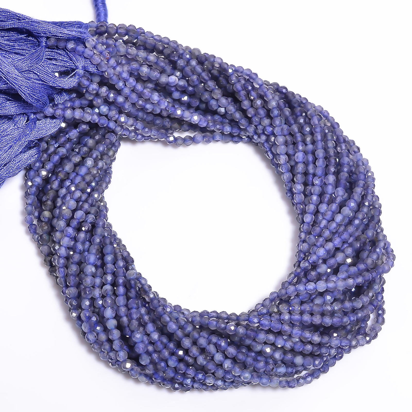 Natural Iolite Gemstone Round Shape Faceted Beads 3X3 mm Strand 12.5″ EB-575