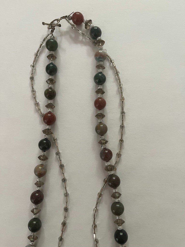 Layered Necklace Natural Multicolored Gemstone Jasper Agate wth Faceted Spacers