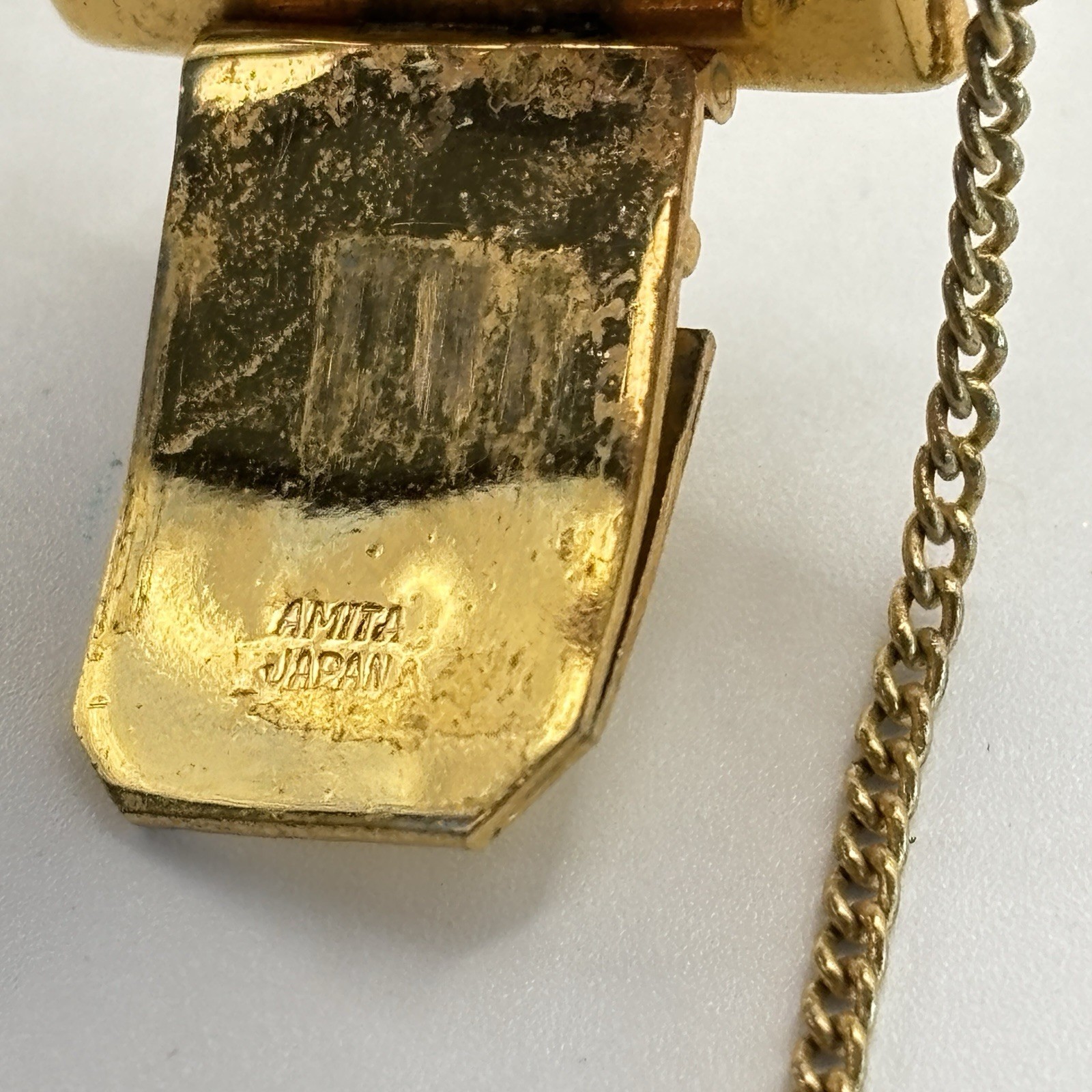 Vintage Amita Japan Damascene Panel Bracelet Gold Tone Scenic Floral Bird Motif