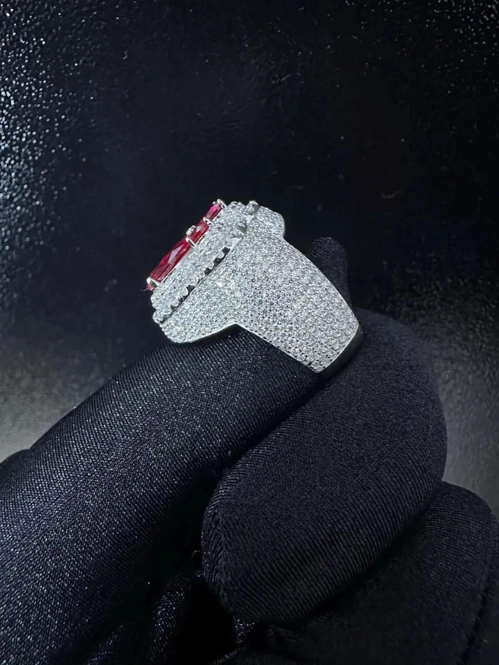 7TCW Lab Created Ruby & Diamond 925 Sterling Silver Men’s Custom Cross Ring