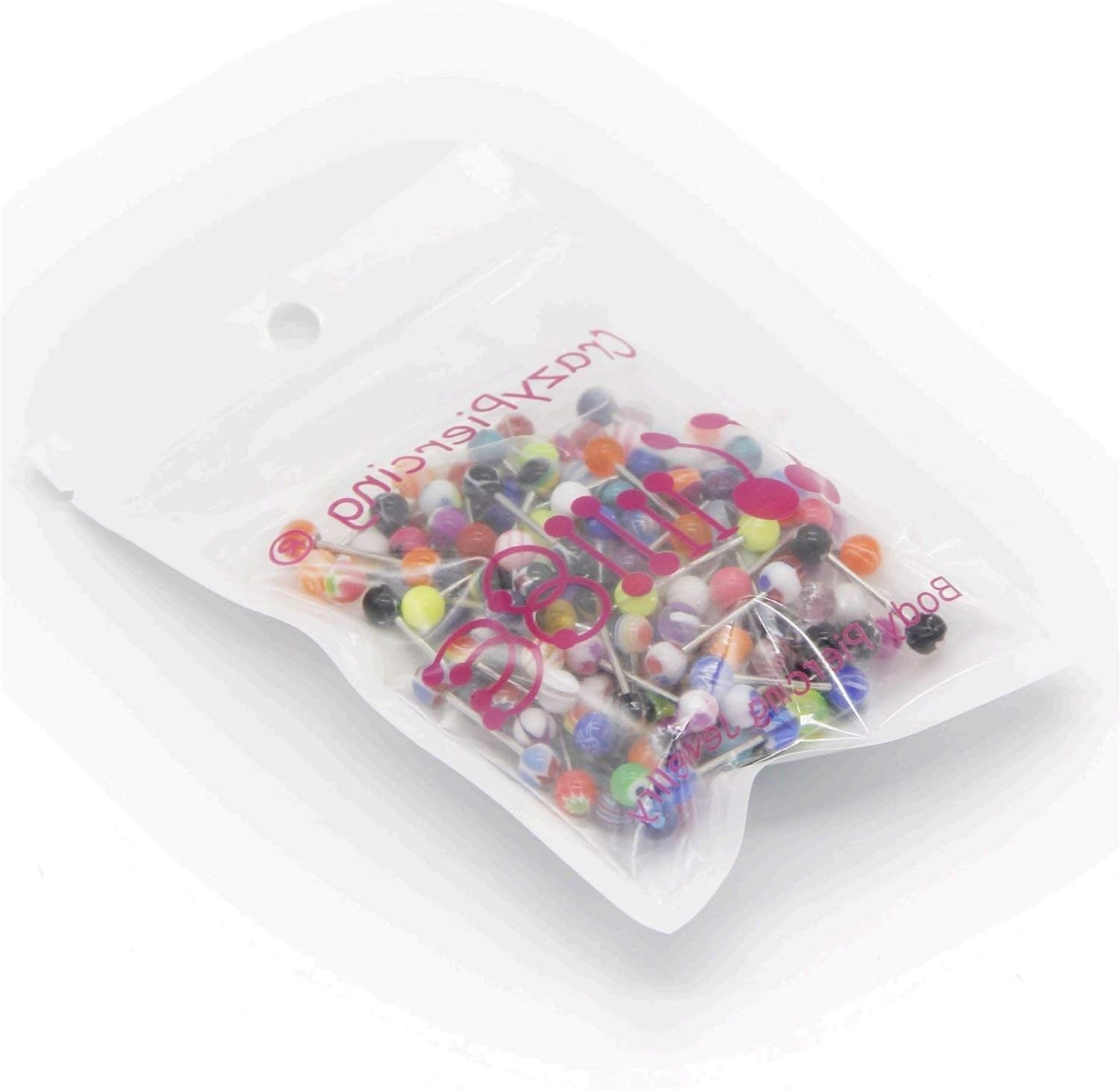 Versatile 110Pcs Tongue Rings: 14g Stainless Steel with Color Options for All