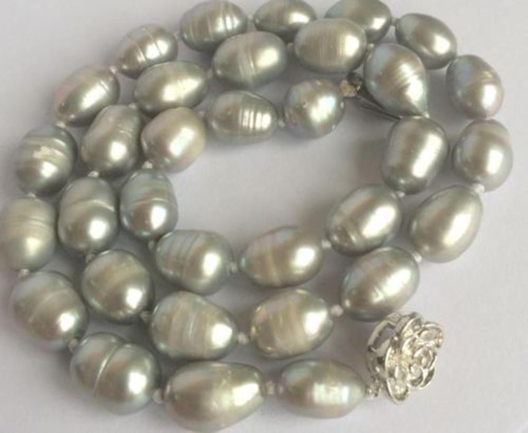 11-14mm Genuine Natural Gray South Sea Freshwater Cultured Pearl Necklace 18″