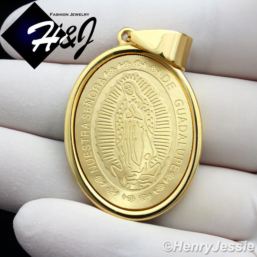 18-36″MEN Stainless Steel 3mm Gold Plated Box Link Chain VIRGIN MARY Pendant*G26