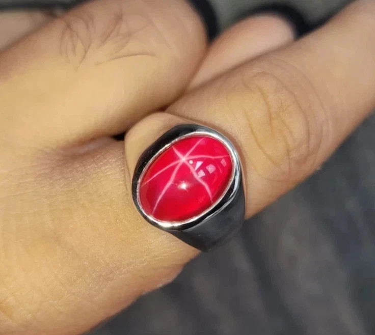10CT Natural Red Star Ruby Mens Ring 925 Sterling Silver Handmade Statement Ring