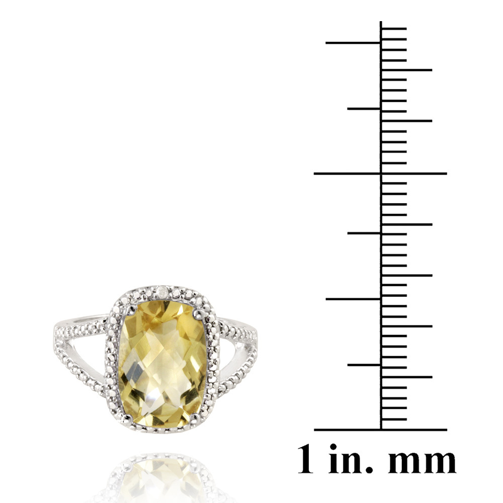 925 Silver 5.1ct Citrine & Diamond Accent Cushion Cut Ring