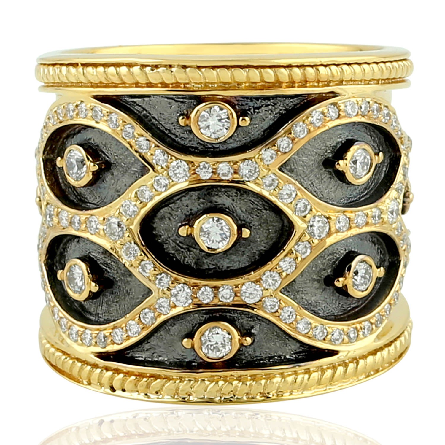 Wedding Ring In Natural Diamond 18k Yellow Gold Vintage Handmade Jewelry