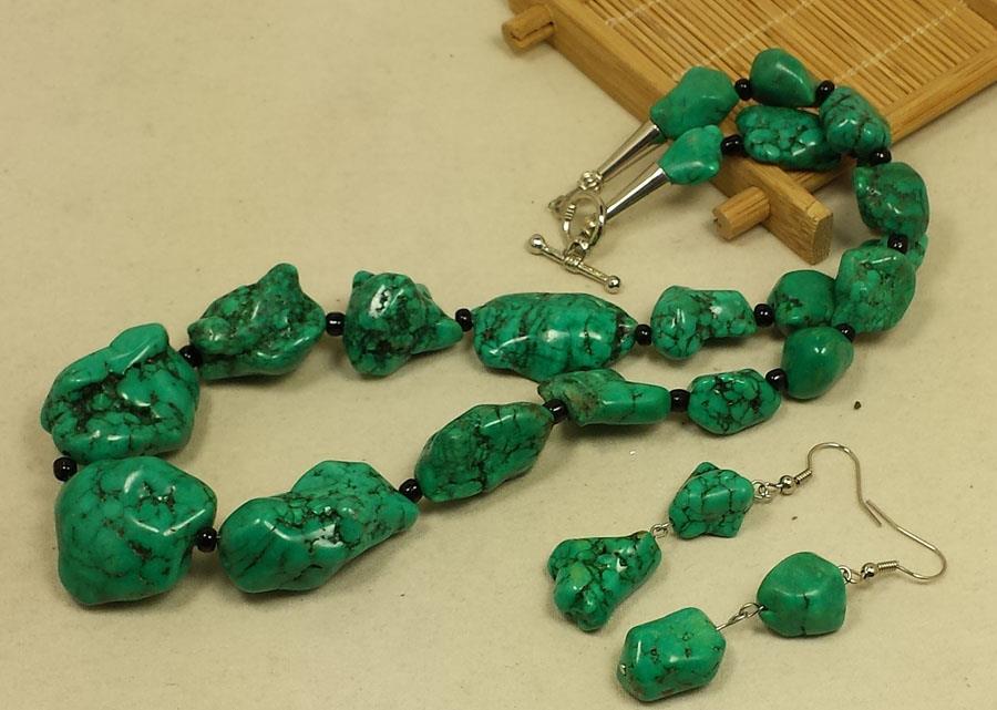 bold gradual geen turquoise nugget necklace/earring set/19″ length(y261-w3.5)